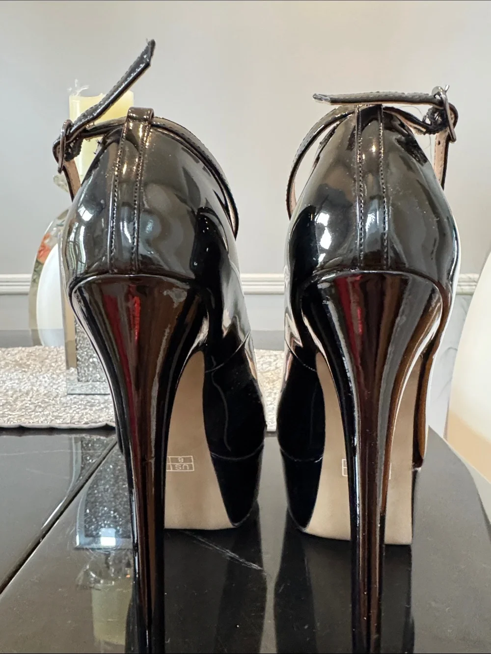 Black Patent Platform Ankle-Strap Pumps by VAYDERNS